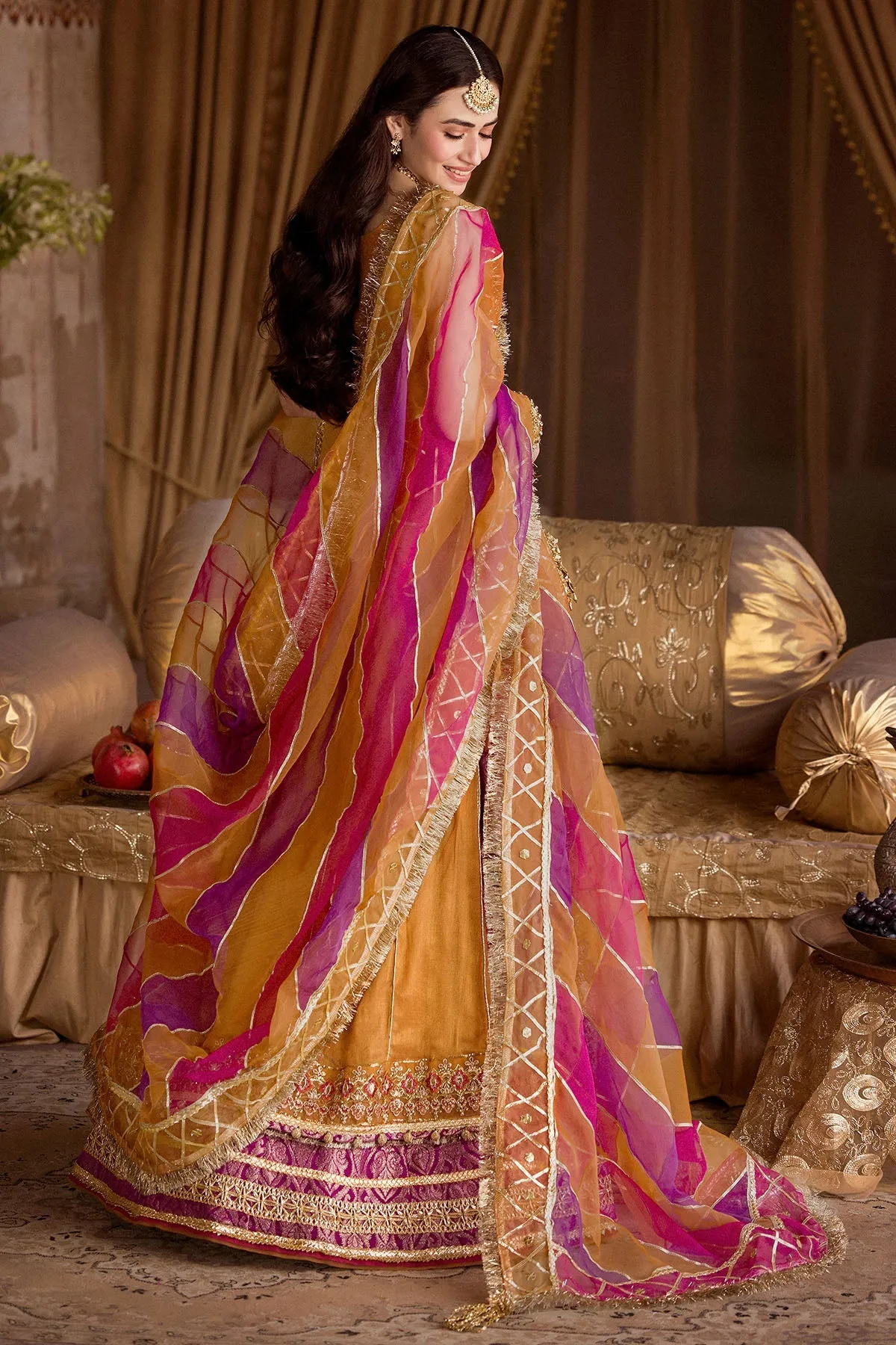 Pakistani Wedding Mehndi Dress in Lehenga Kameez Style