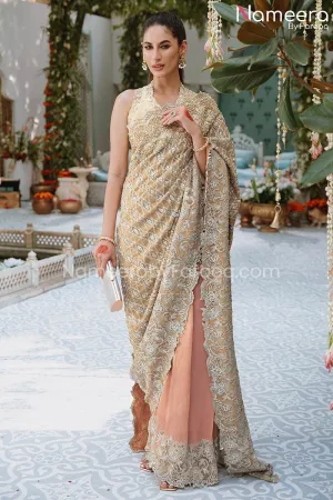 Pakistani Wedding Saree Bridal Dress in Gold #BS685