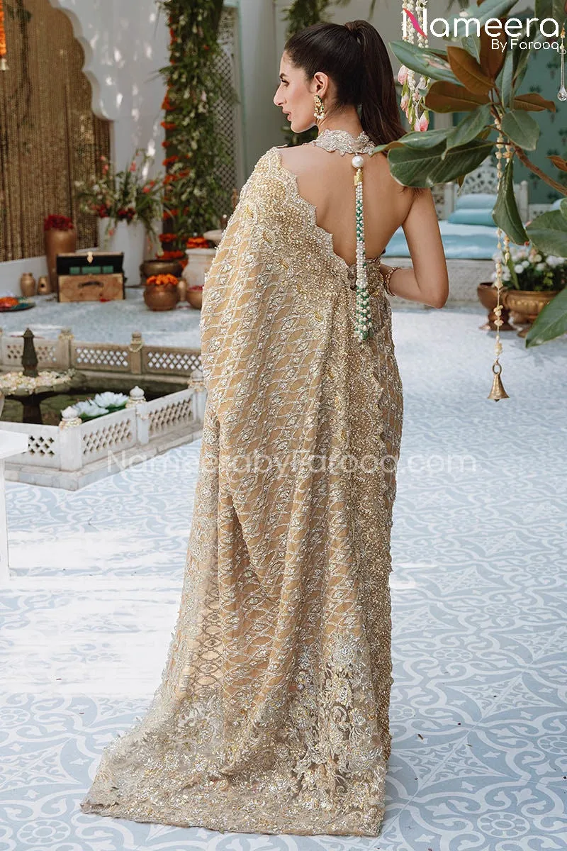 Pakistani Wedding Saree Bridal Dress in Gold #BS685