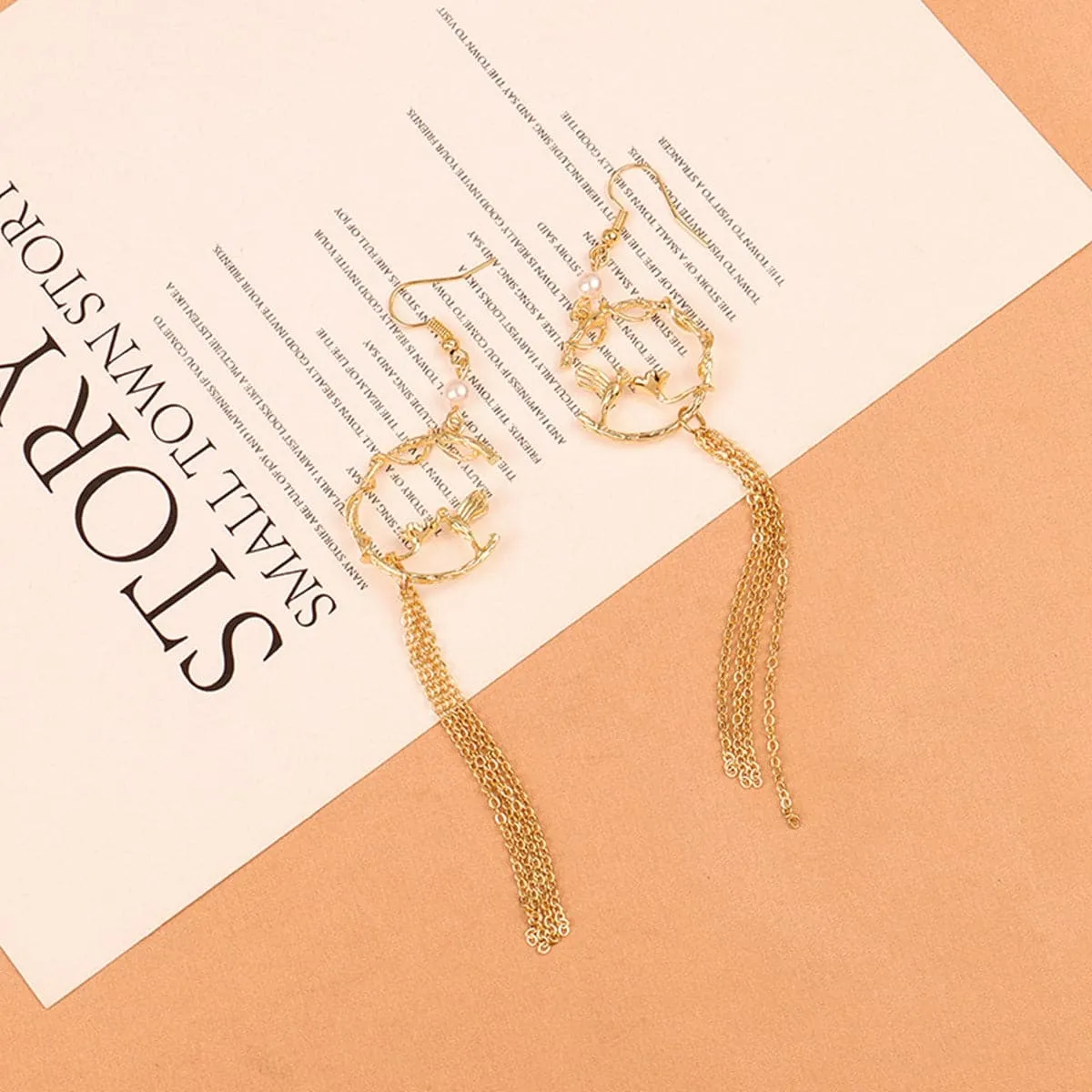 Pearl & 18K Gold-Plated Bird Tassel Drop Earrings