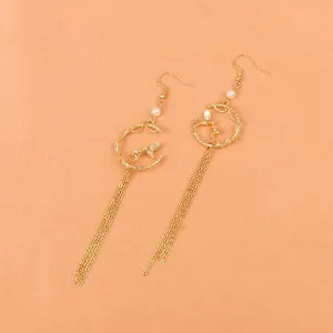 Pearl & 18K Gold-Plated Bird Tassel Drop Earrings