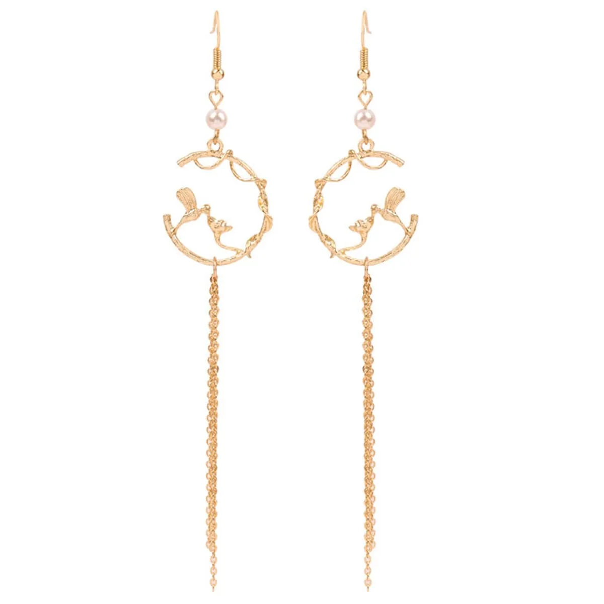 Pearl & 18K Gold-Plated Bird Tassel Drop Earrings