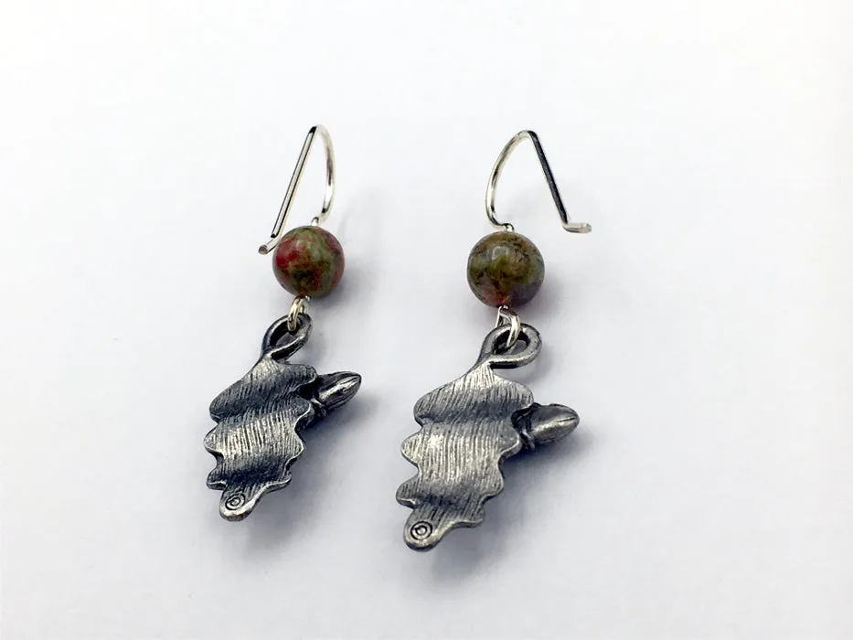 Pewter & Sterling Silver acorn & oak leaf dangle earrings-tree,unakite, leaves