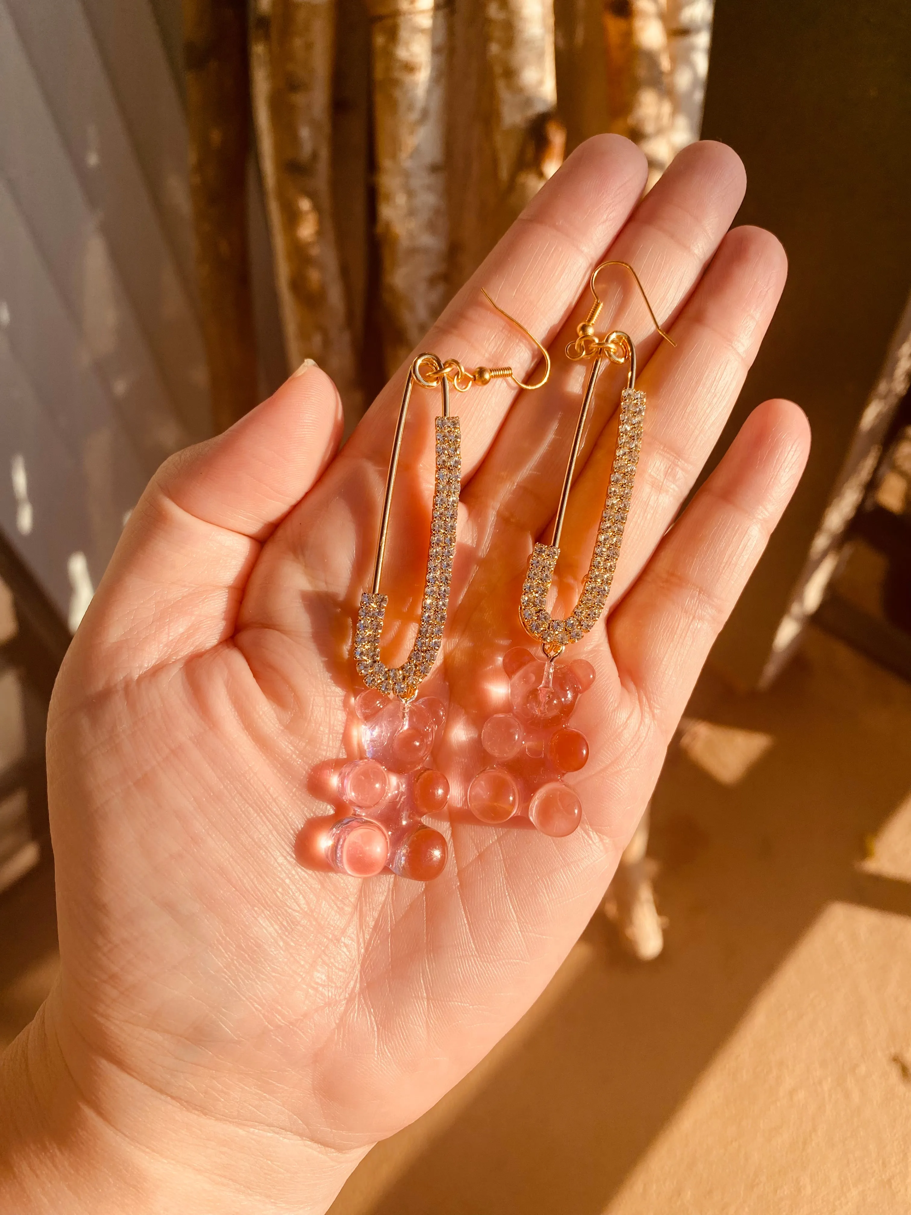 Pink gummy bear earrings
