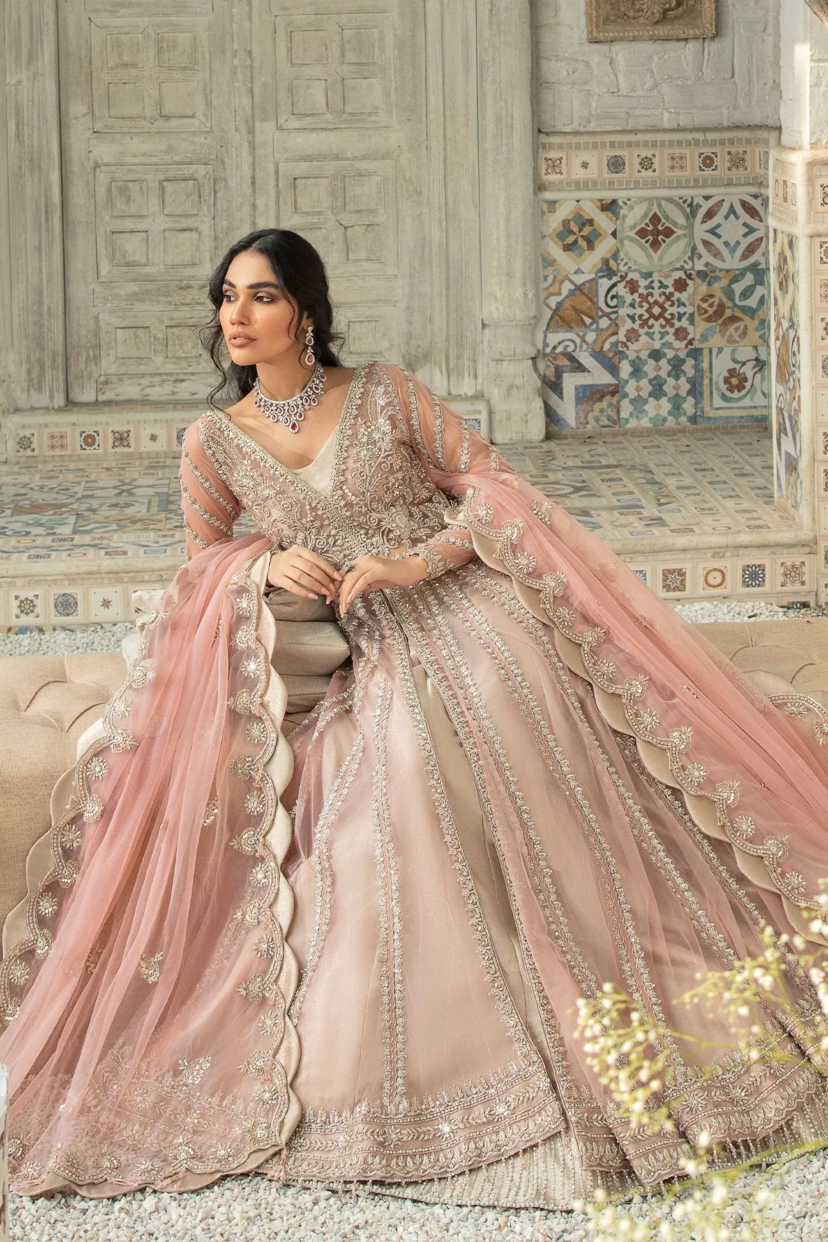 Pink Pakistani Bridal Pishwas with Lehenga Dress #BS697