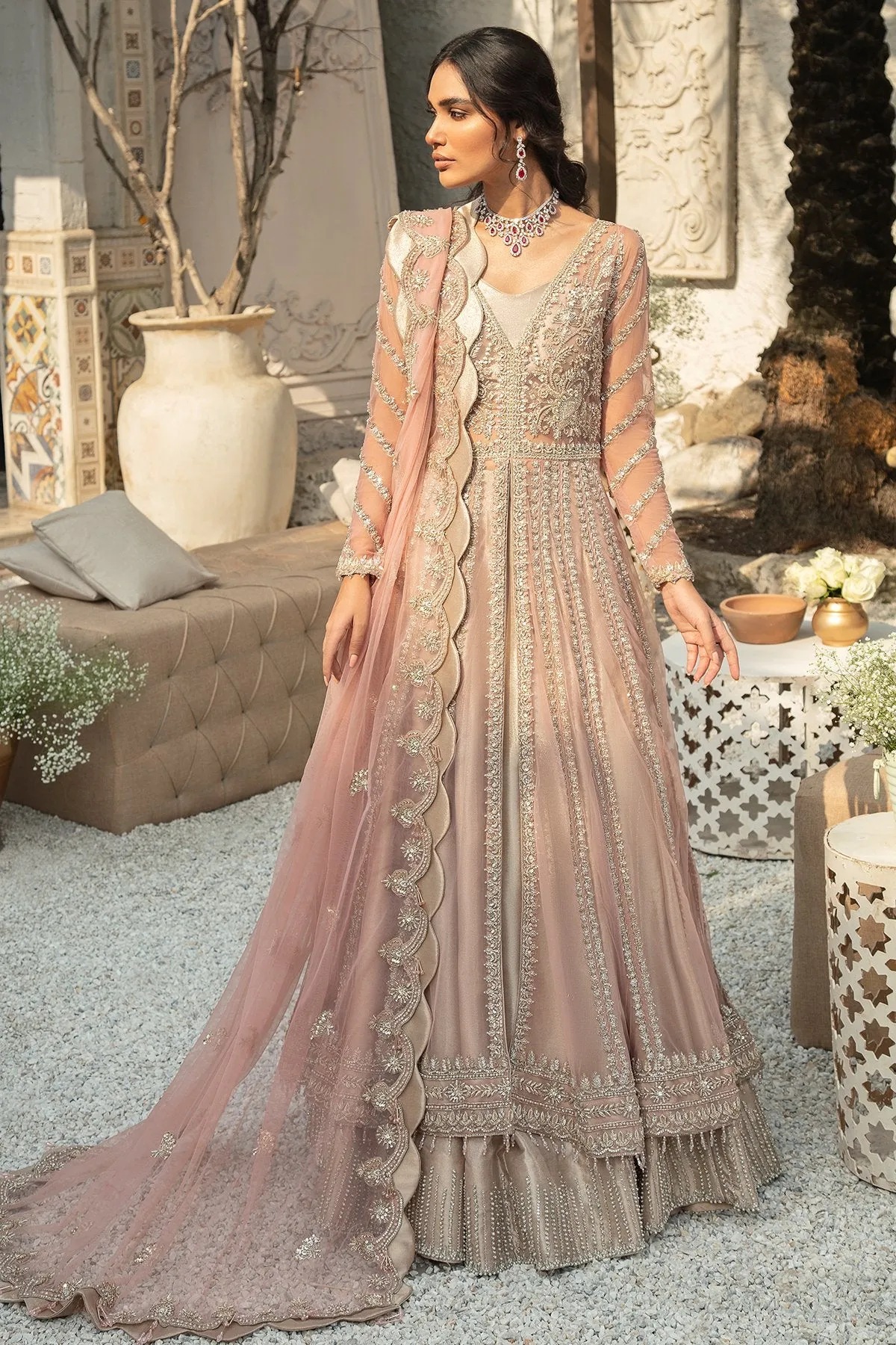 Pink Pakistani Bridal Pishwas with Lehenga Dress #BS697