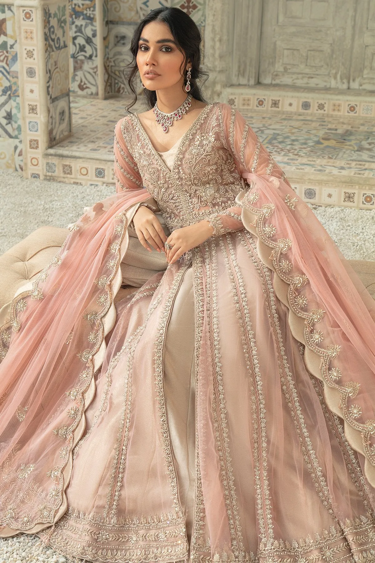 Pink Pakistani Bridal Pishwas with Lehenga Dress #BS697