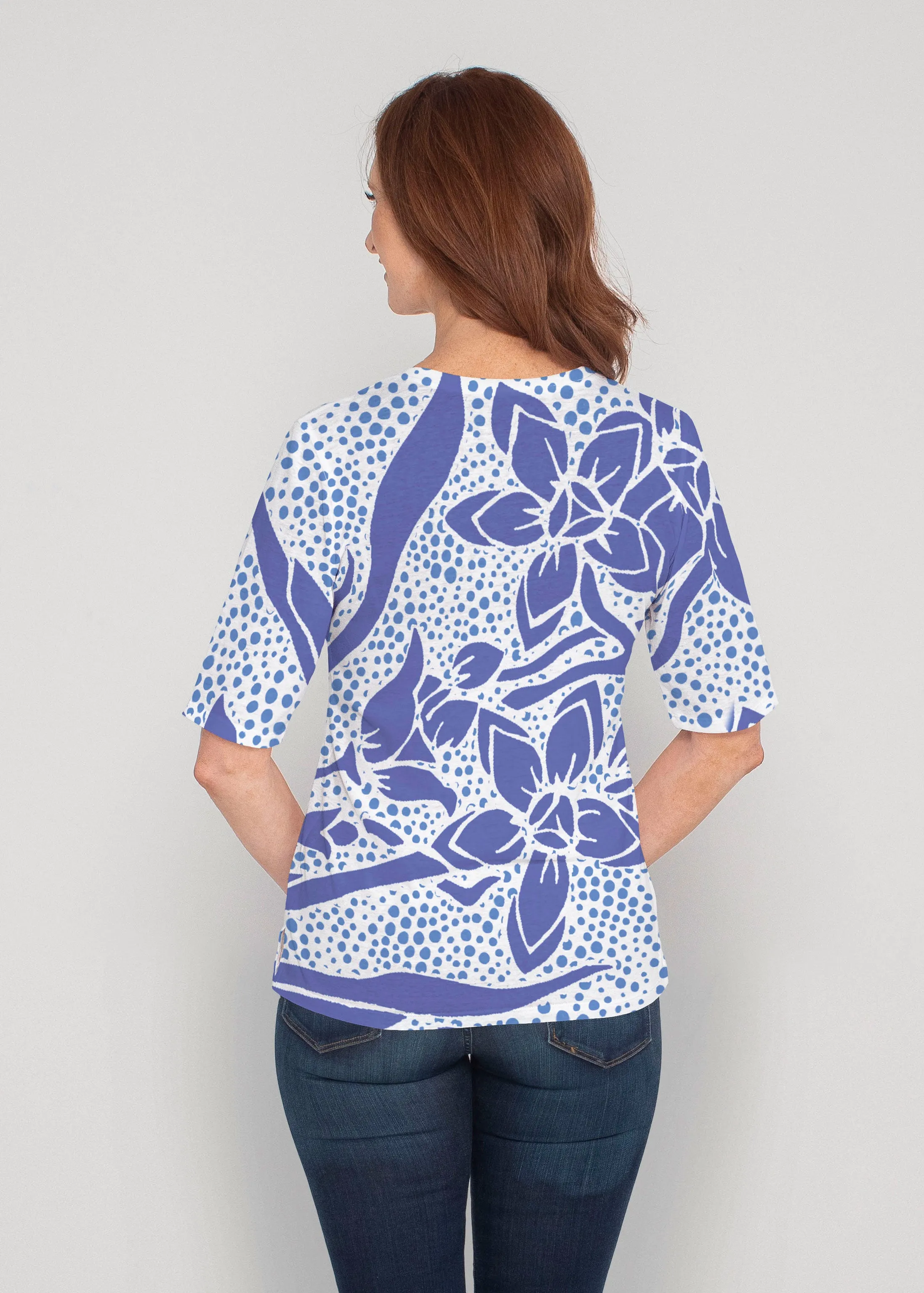 Polka Vine (8111) ~ Signature Elbow Sleeve V-Neck Top