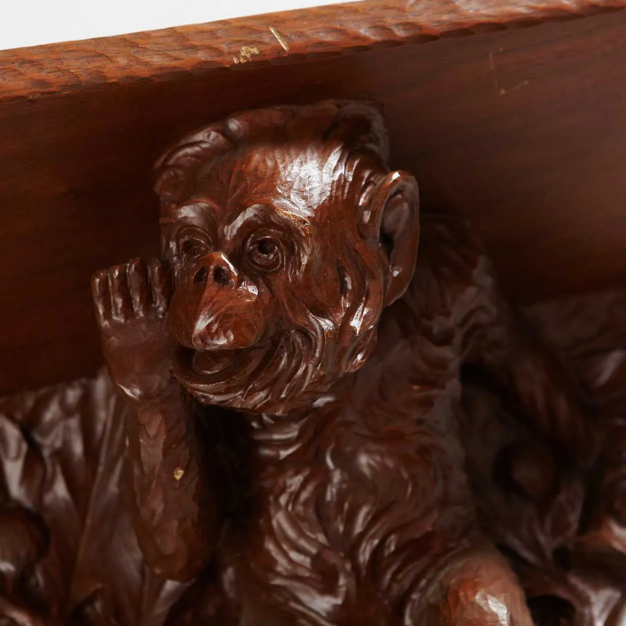Rare Signed German Jugendstil Walnut Monkey Bracket Wall Console Shelf