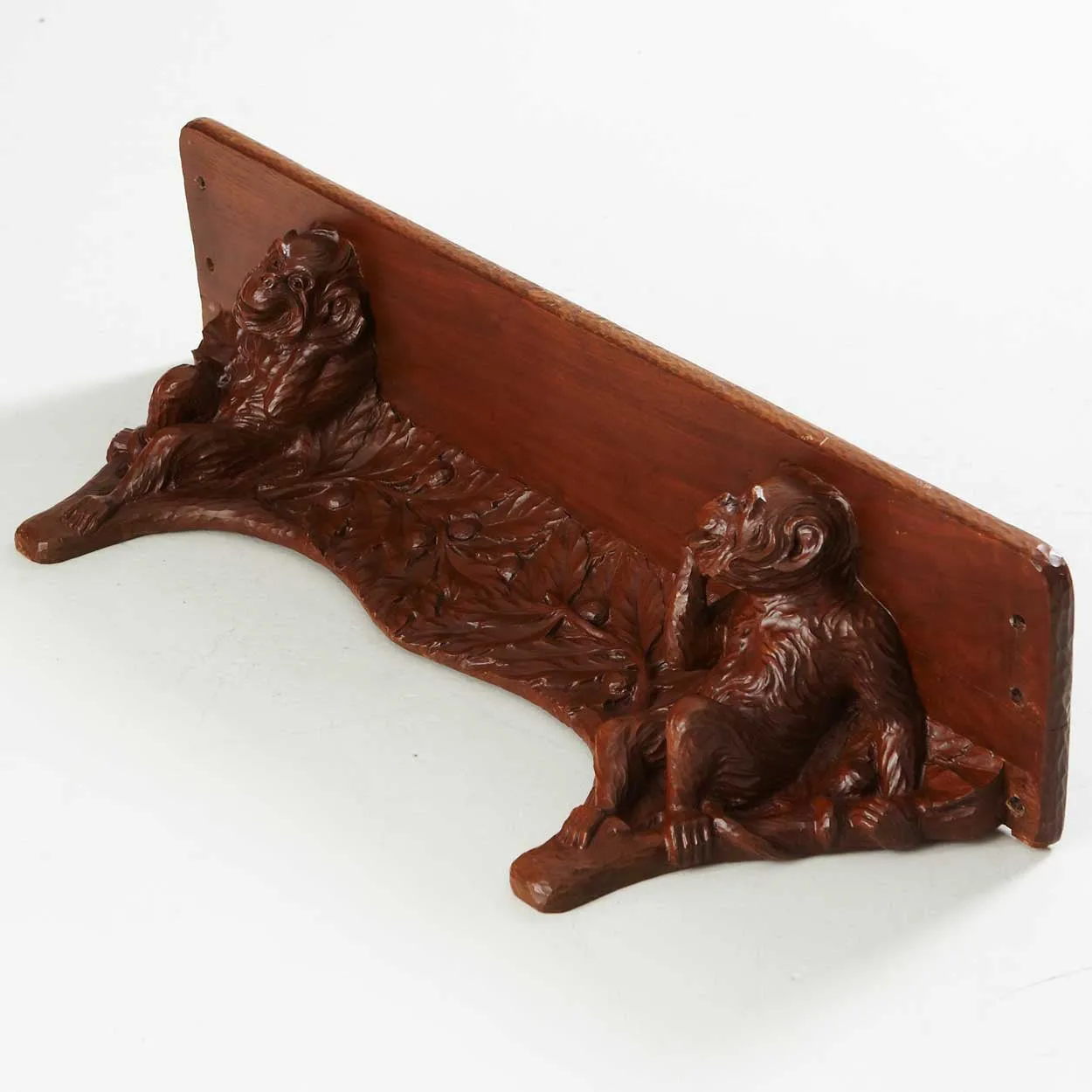 Rare Signed German Jugendstil Walnut Monkey Bracket Wall Console Shelf