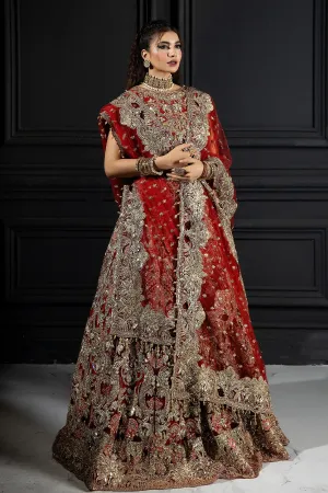 Red Pakistani Bridal Dress in Gown and Dupatta Style