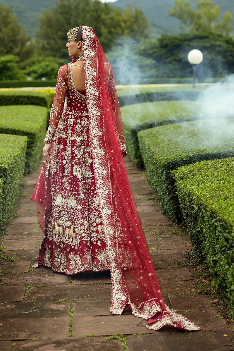 Red Pakistani Bridal Dress in Shirt and Lehenga Style