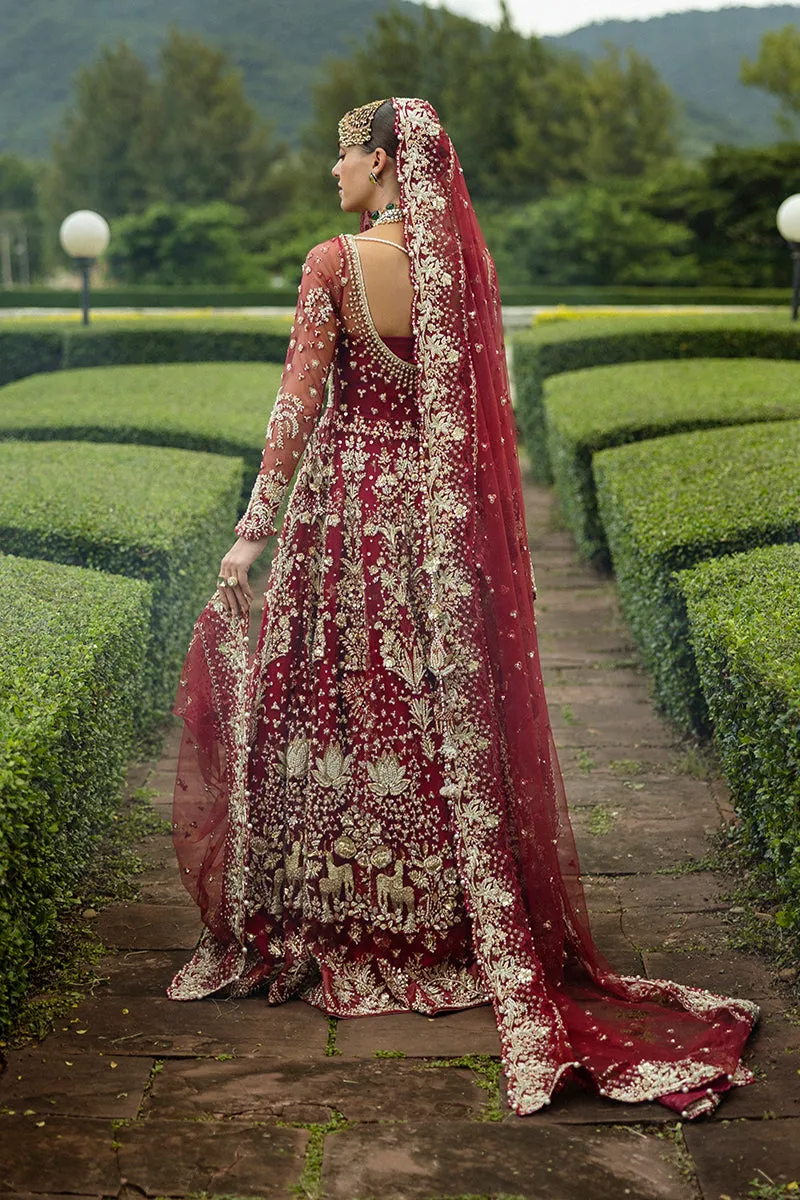 Red Pakistani Bridal Dress in Shirt and Lehenga Style