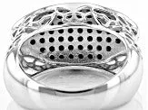Rhodium over Sterling Silver Thai BLACK SPINEL Micro Pave Cluster East/West Ring
