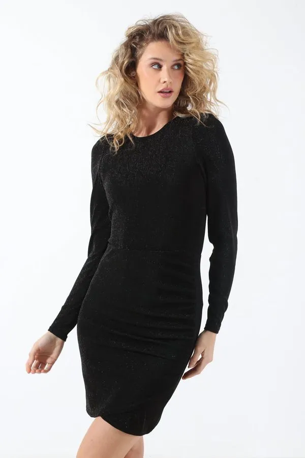 Rich Long Sleeve Glitter Dress in Black