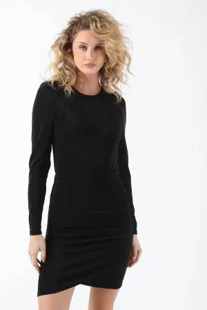 Rich Long Sleeve Glitter Dress in Black