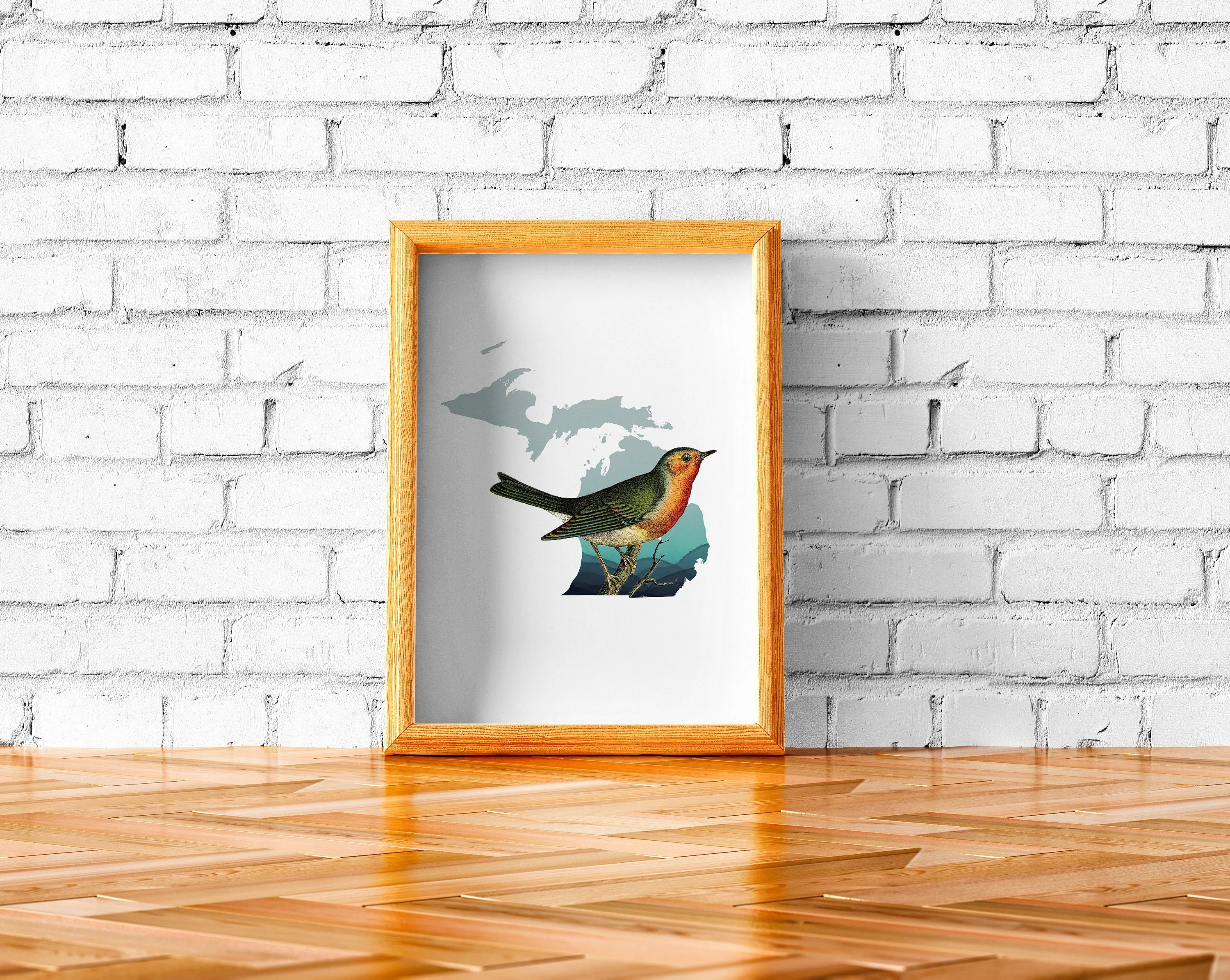 Robin Bird Wall Art - Michigan State Bird Art Print, Red Robin Framed Artwork, Perfect Gift for Birdwatchers & Nature Lovers
