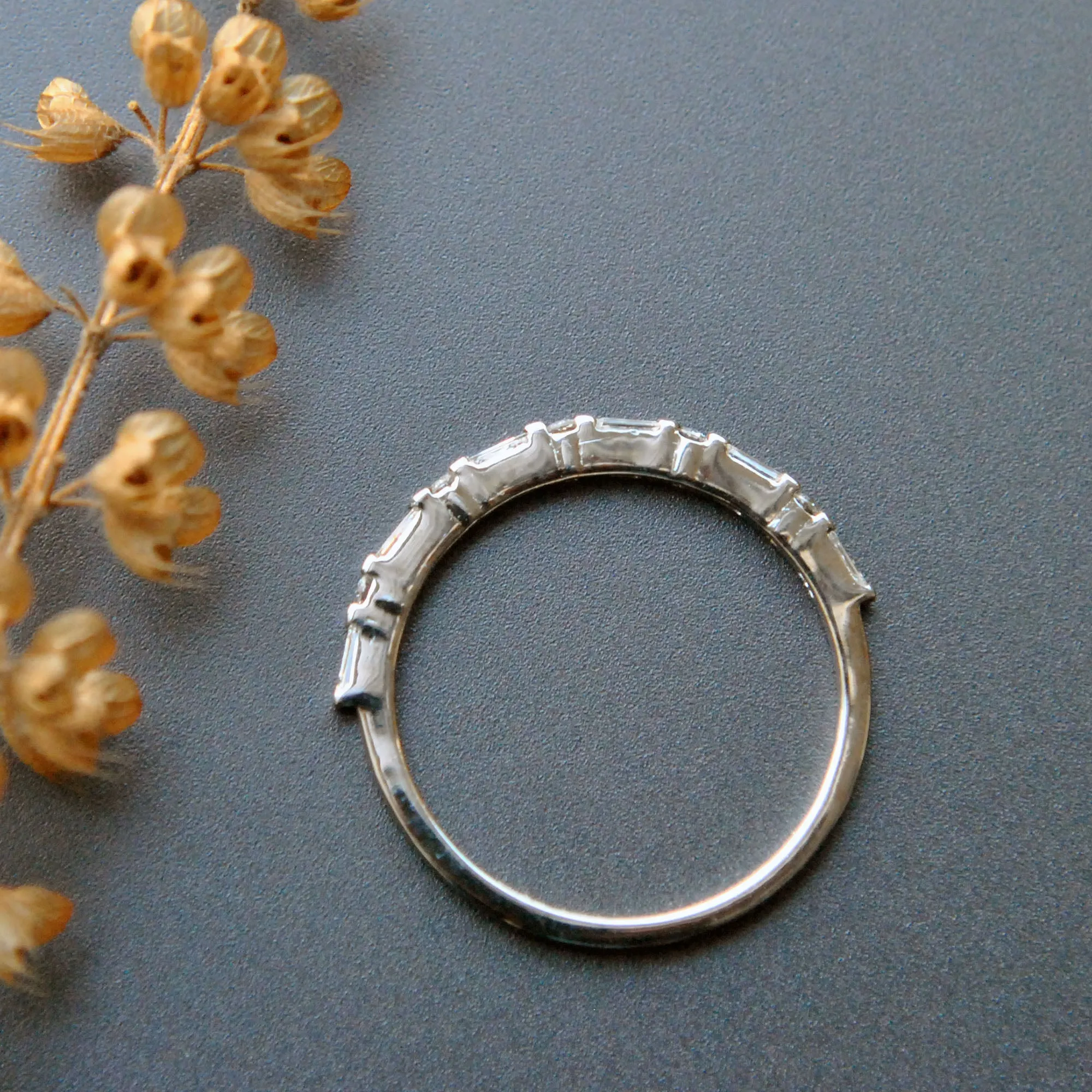 Round & Baguette Diamond Stackable Wedding Band