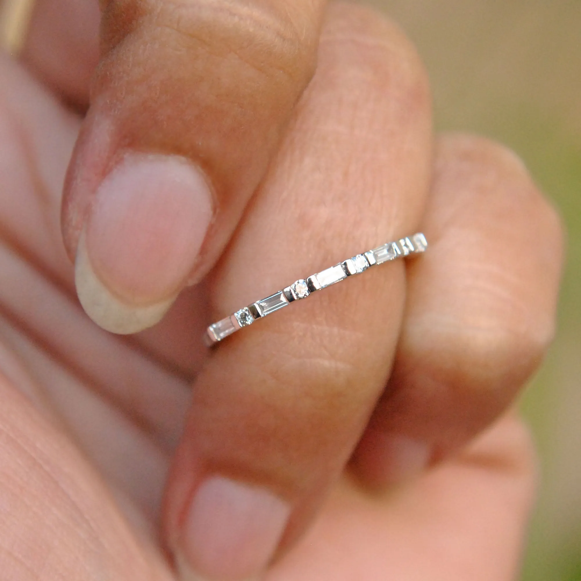 Round & Baguette Diamond Stackable Wedding Band