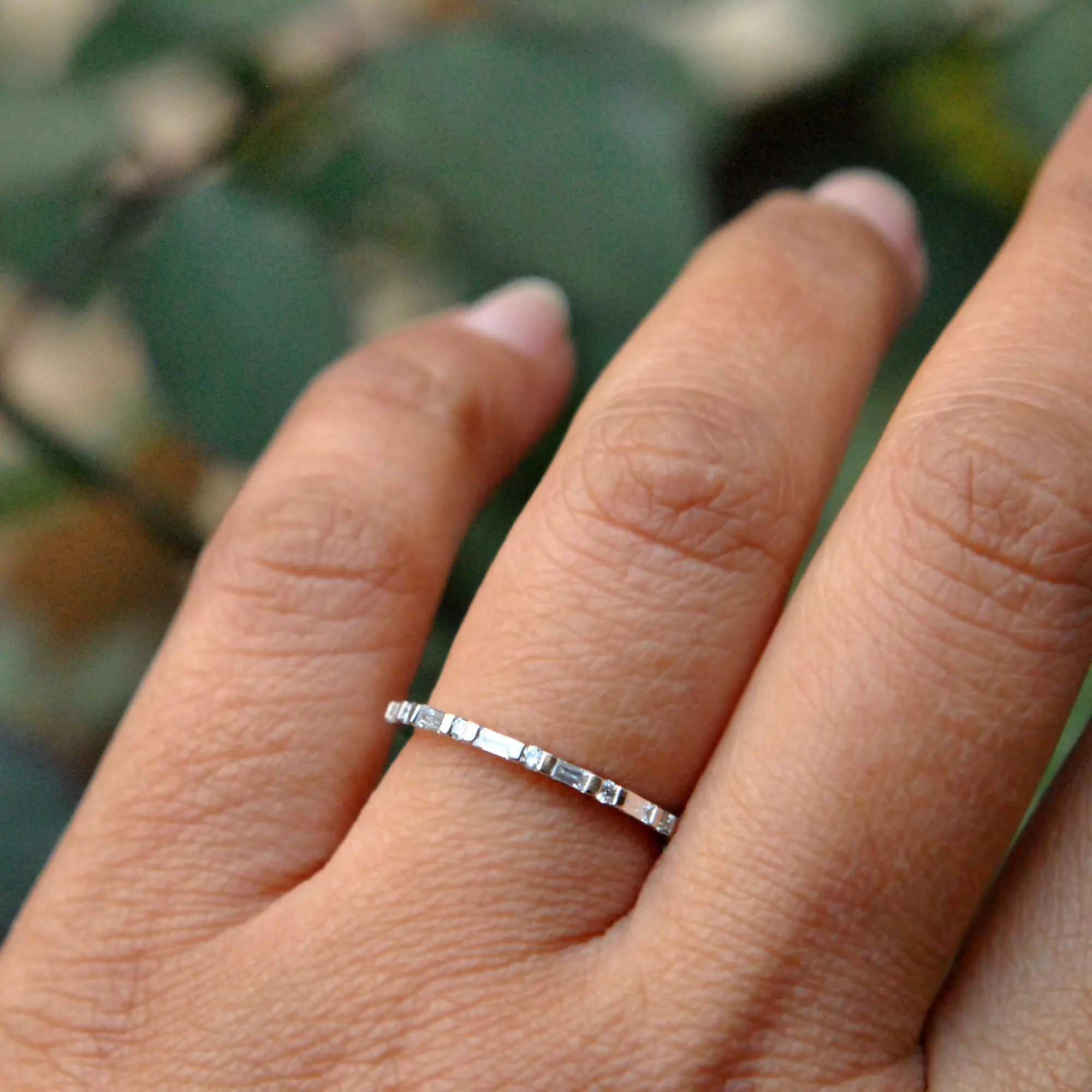 Round & Baguette Diamond Stackable Wedding Band