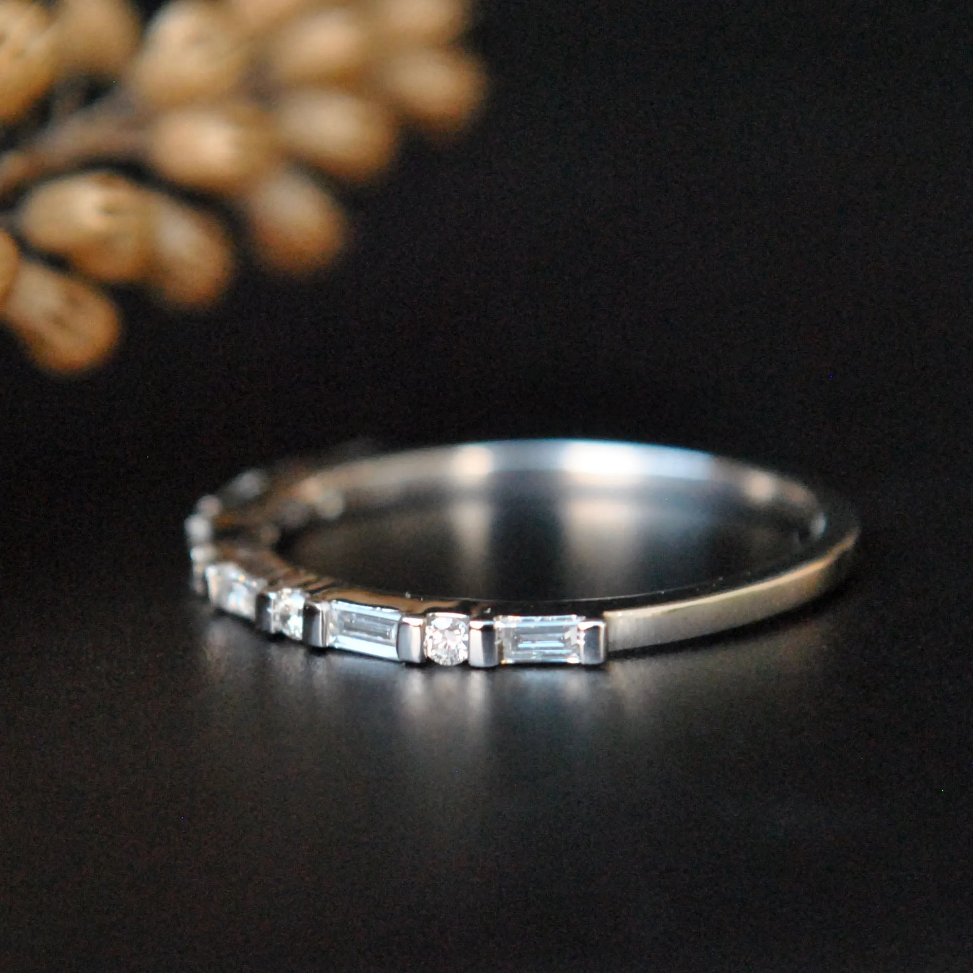Round & Baguette Diamond Stackable Wedding Band