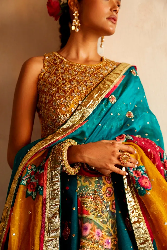 Royal Bridal Lehenga Choli and Dupatta Mehndi Dress