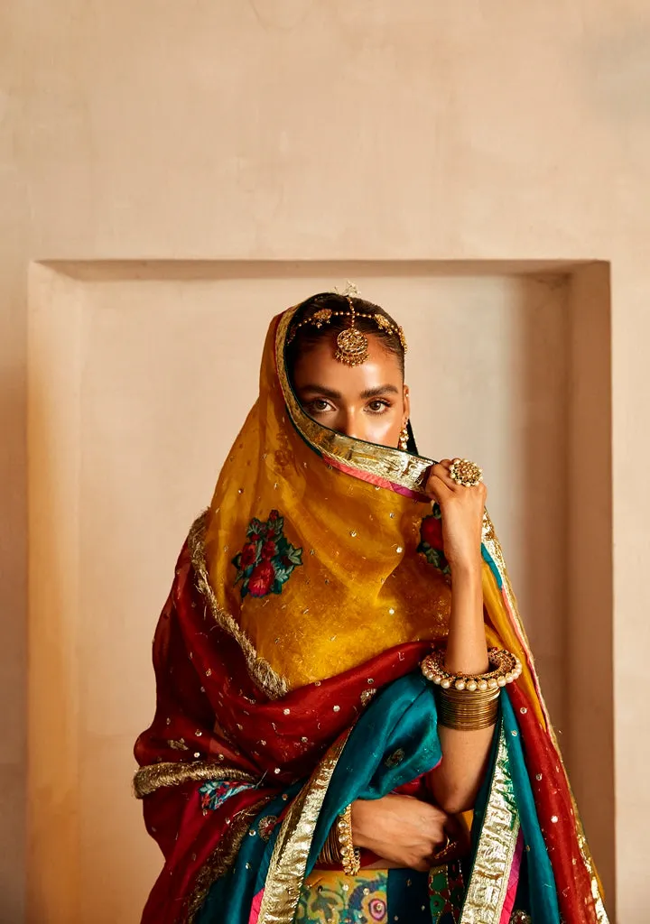 Royal Bridal Lehenga Choli and Dupatta Mehndi Dress