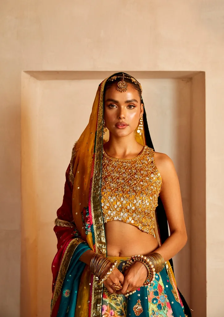 Royal Bridal Lehenga Choli and Dupatta Mehndi Dress