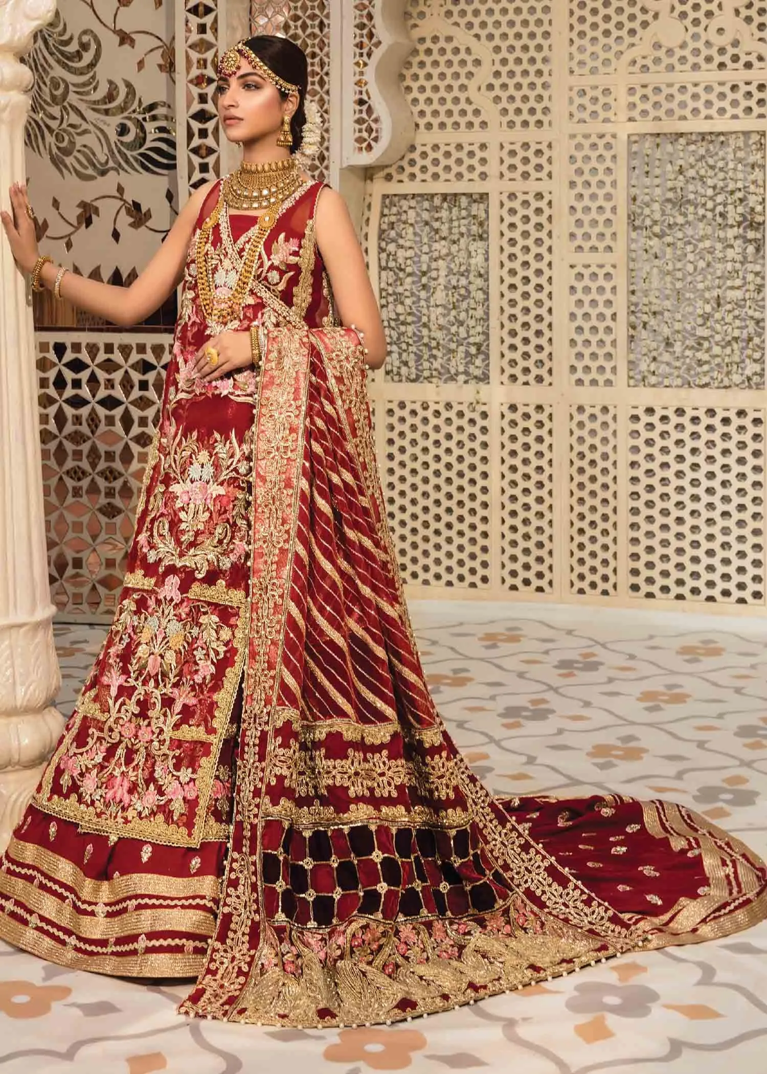 Royal Bridal Red Lehenga Kameez Dress Pakistani #BS778