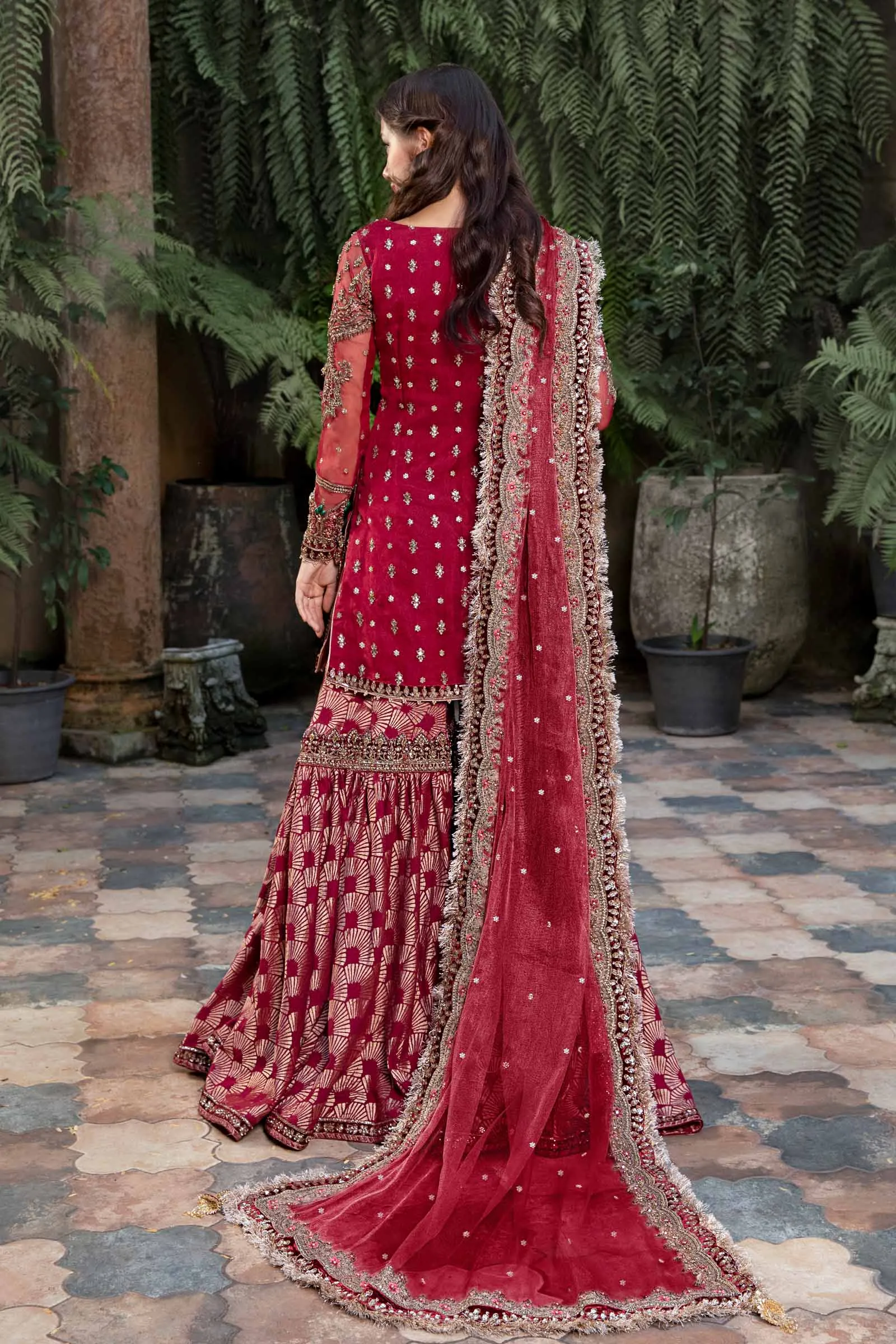 Royal Pakistani Bridal Outfit in Gharara Kameez Style
