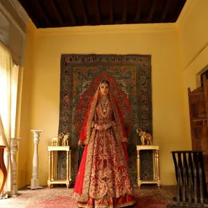 Royal Pishwas Lehenga Red Bridal Pakistani Dress #BS799