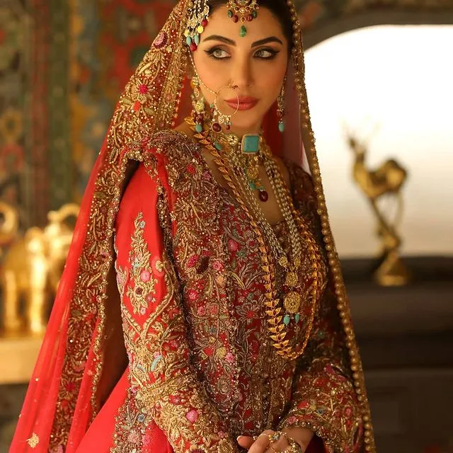 Royal Pishwas Lehenga Red Bridal Pakistani Dress #BS799