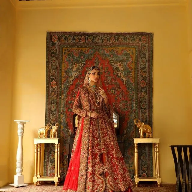 Royal Pishwas Lehenga Red Bridal Pakistani Dress #BS799