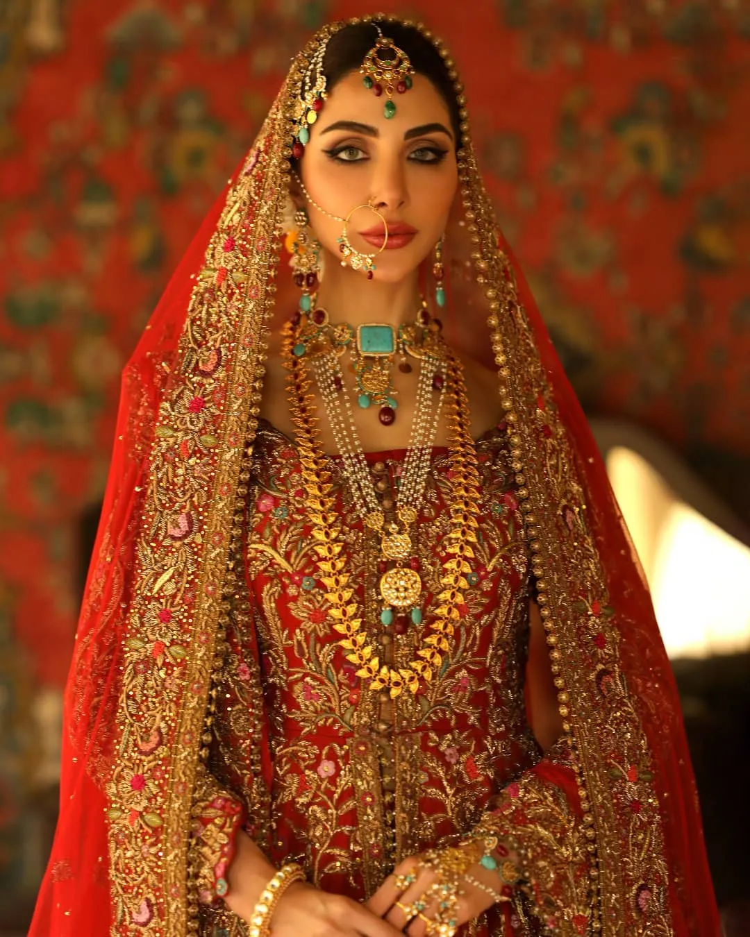 Royal Pishwas Lehenga Red Bridal Pakistani Dress #BS799