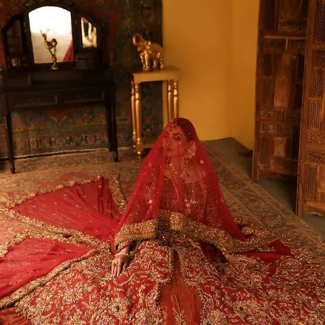 Royal Pishwas Lehenga Red Bridal Pakistani Dress #BS799