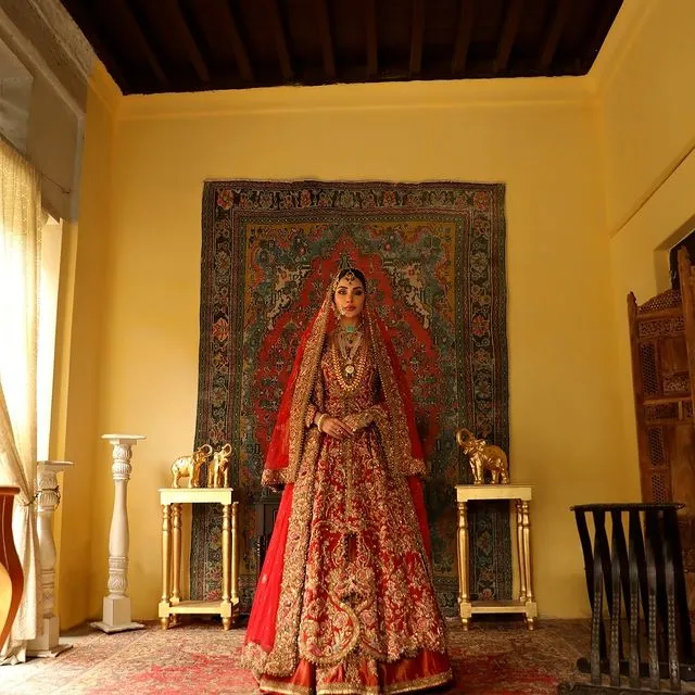 Royal Pishwas Lehenga Red Bridal Pakistani Dress #BS799
