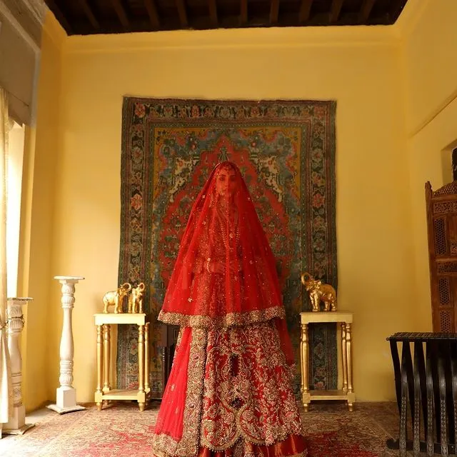 Royal Pishwas Lehenga Red Bridal Pakistani Dress #BS799