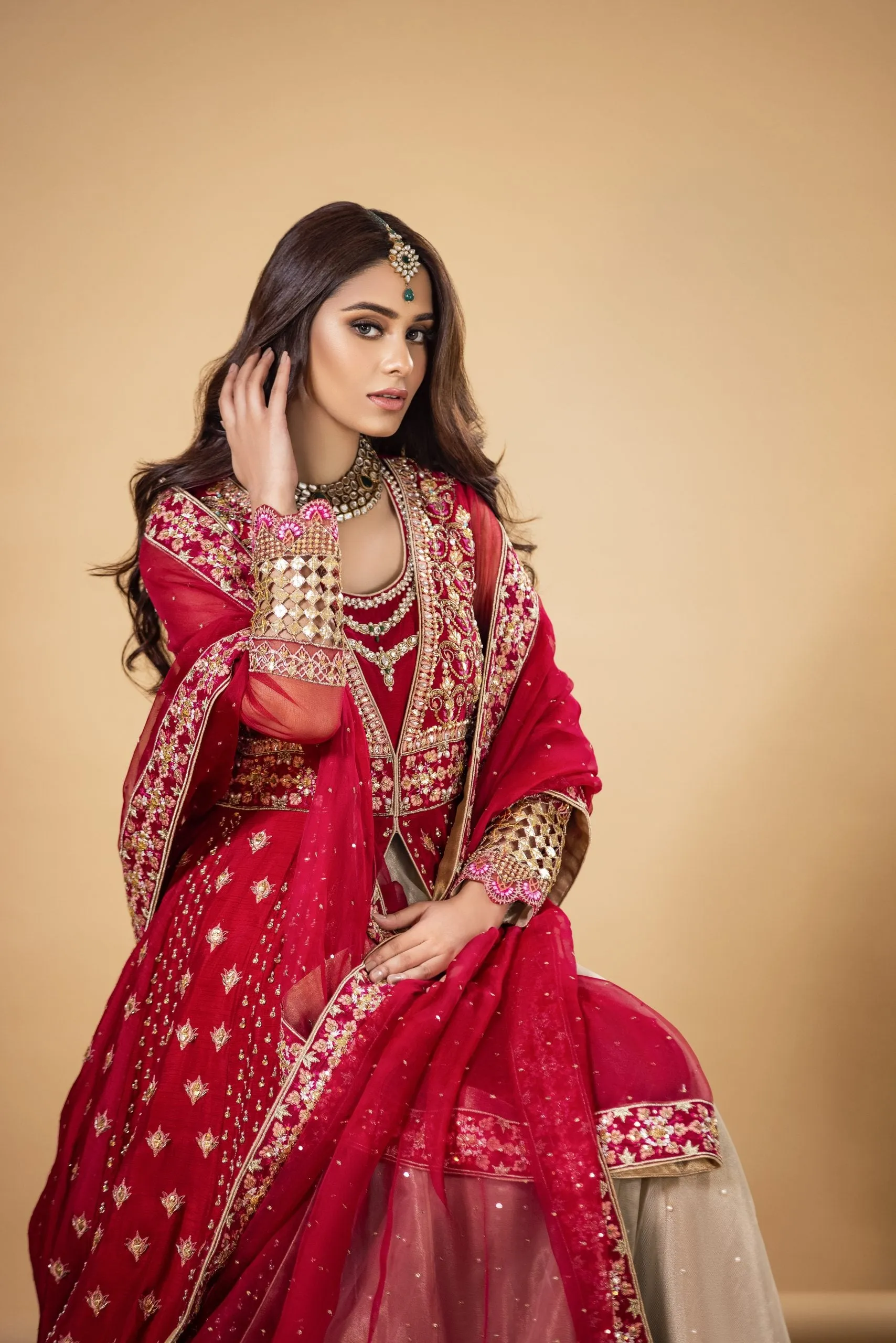 Royal Red Bridal Dress Pakistani in Lehenga Gown Style