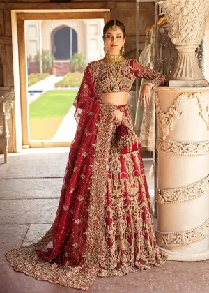 Royal Red Lehenga Bridal with Embellished Choli in Premium Organza Fabric Pakistani Barat Dress for Bride Online #BS634