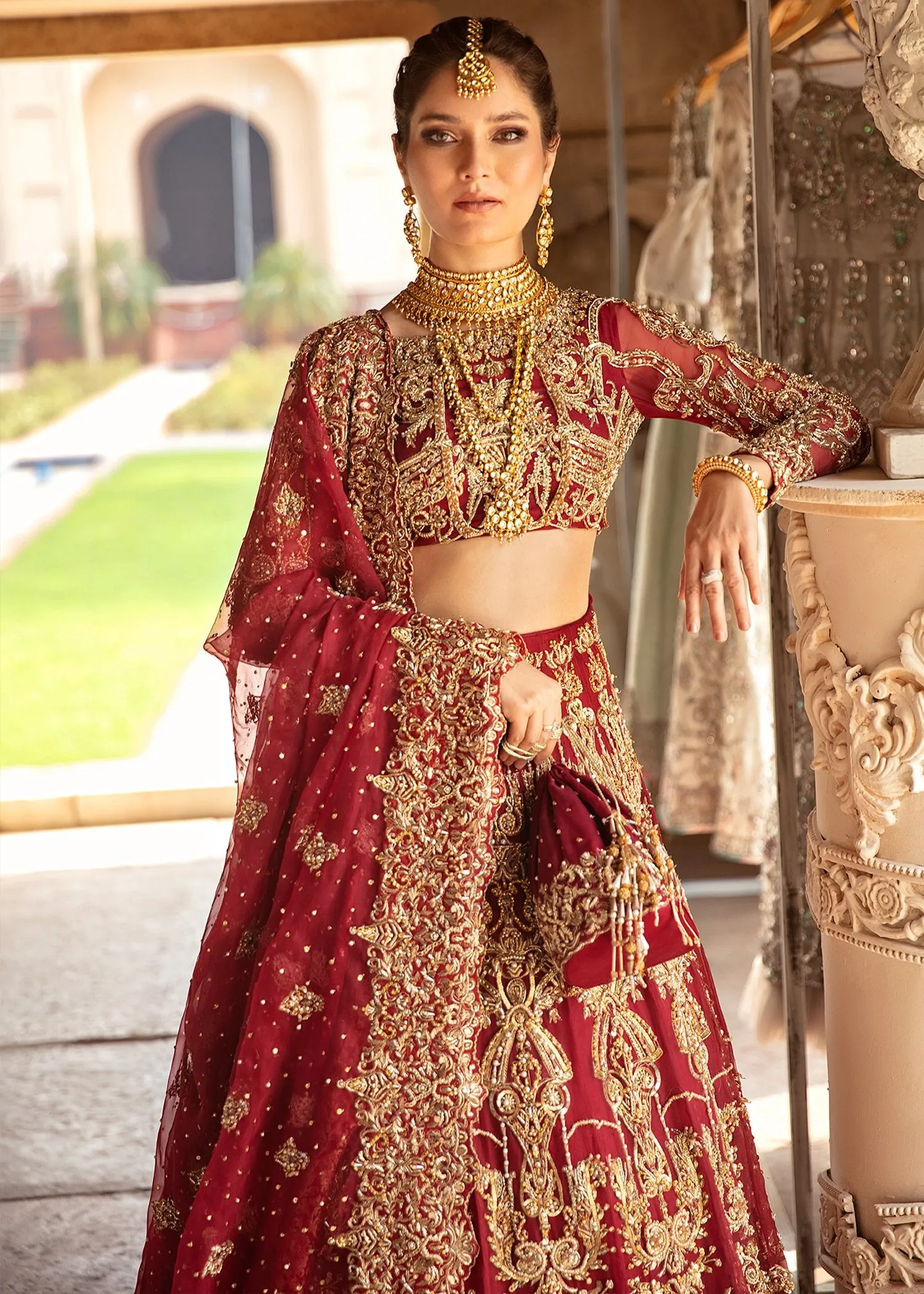 Royal Red Lehenga Bridal with Embellished Choli in Premium Organza Fabric Pakistani Barat Dress for Bride Online #BS634