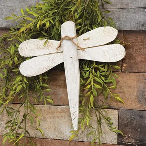 Rustic distressed white dragonfly wall hanging