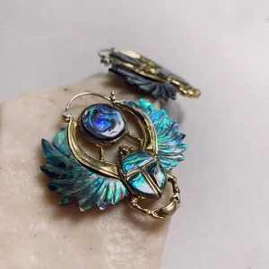 Scarab Egyptian Hand carved Natural Abalone Shell Angel earr