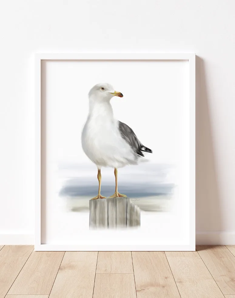 Seagull Standing on Wood Art Print