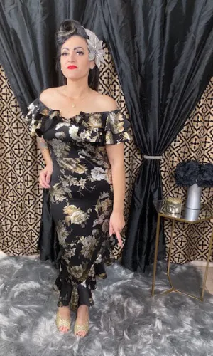 Señorita Linda Dress - Black/Metallic Floral