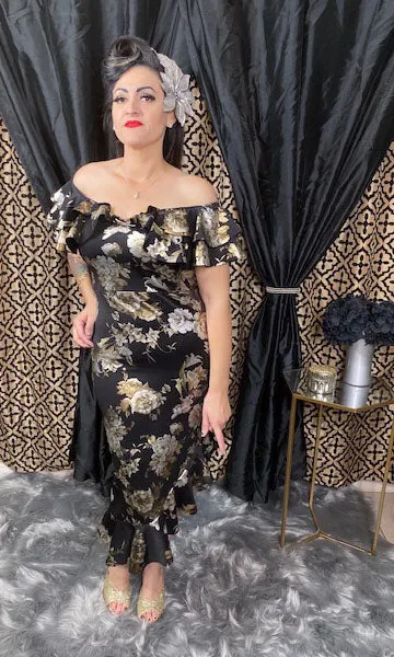 Señorita Linda Dress - Black/Metallic Floral