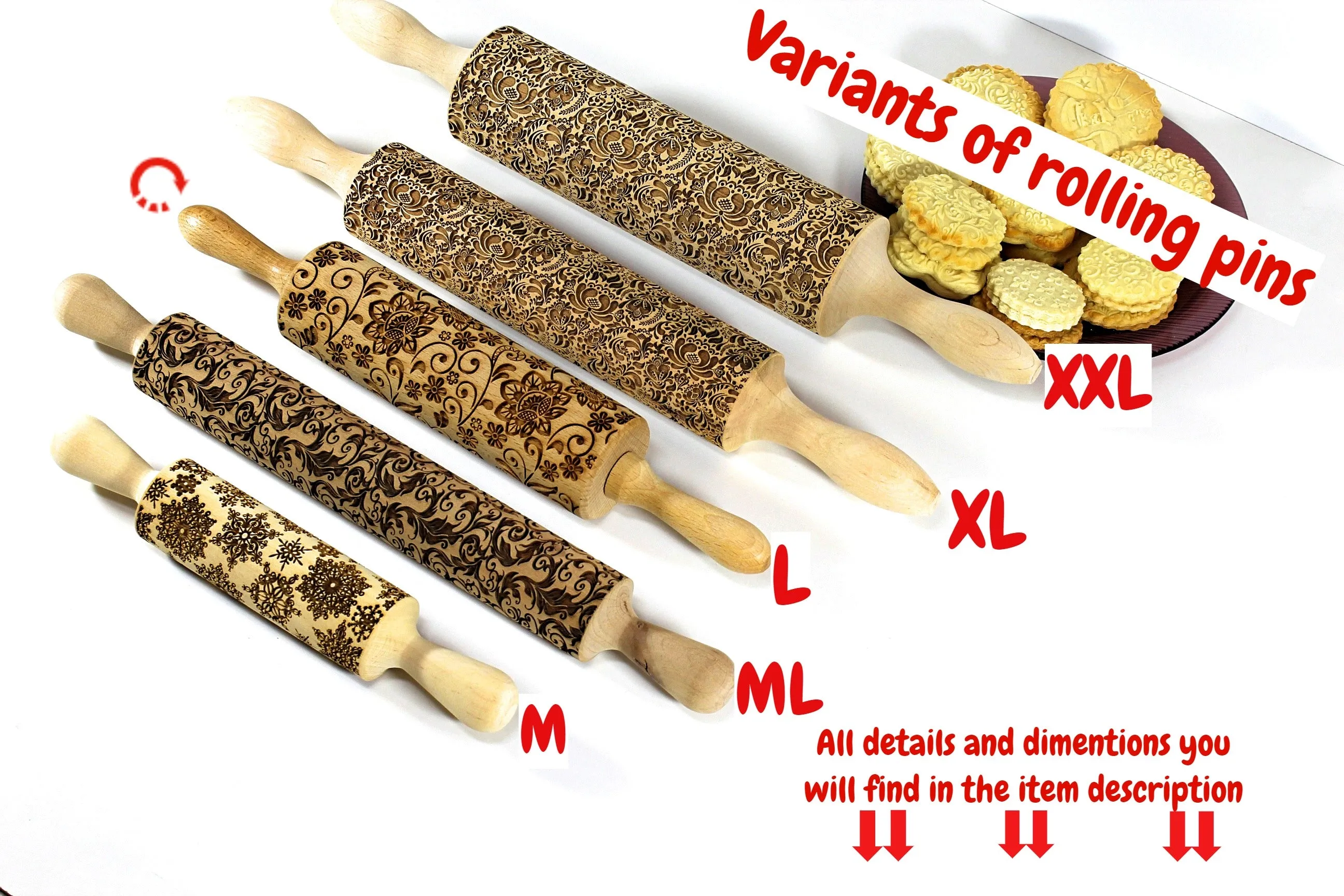 Set on sale Embossed Engraved Rolling Pins glamorous pattern