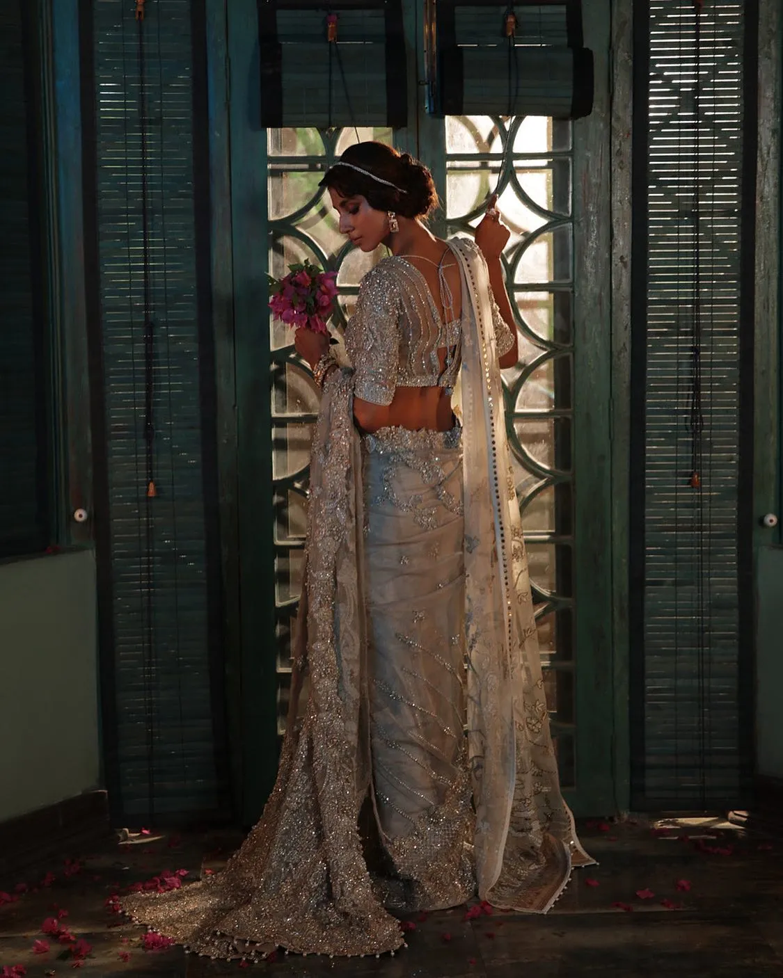 Shimmering Off White Bridal Saree Dress for Wedding