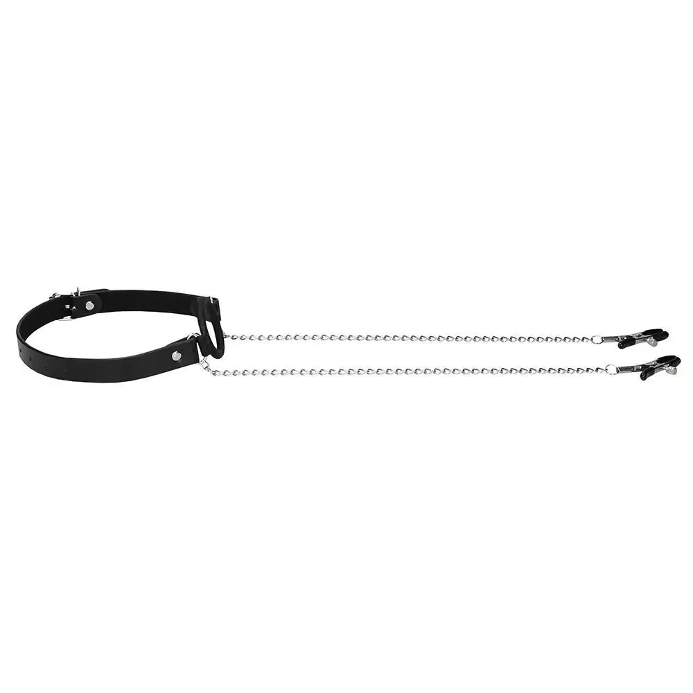Shots Silicone Black O-ring Bondage Gag with Nipple Clamps