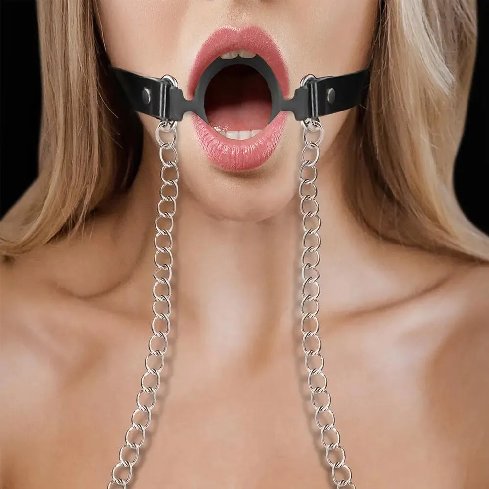 Shots Silicone Black O-ring Bondage Gag with Nipple Clamps