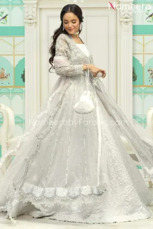 Silver Bridal Dress Pakistani in Lehenga Gown #BS540